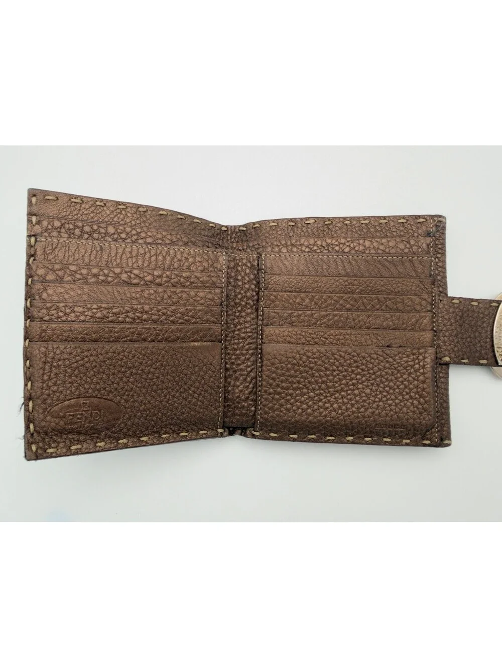 Authentic Fendi Selleria Small Bifold Wallet Hand-Stitched Roman Leather Brown